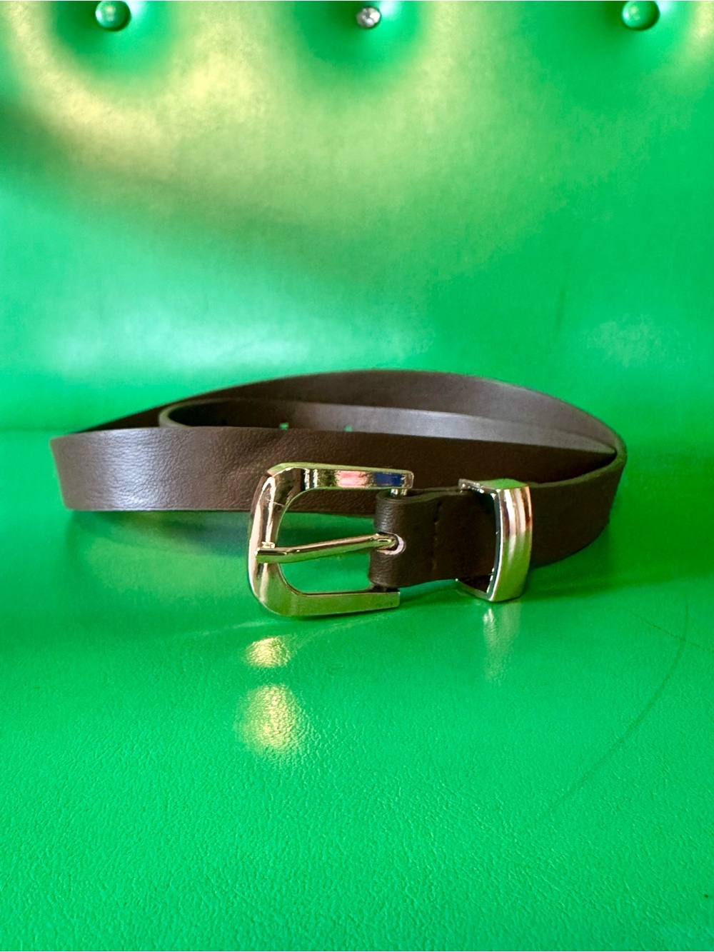 Women's Brown Faux Leather Belt with Gold Buckle